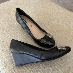 Unisa Black Patent Wedge Pumps